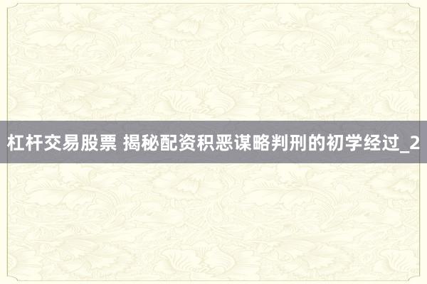 杠杆交易股票 揭秘配资积恶谋略判刑的初学经过_2
